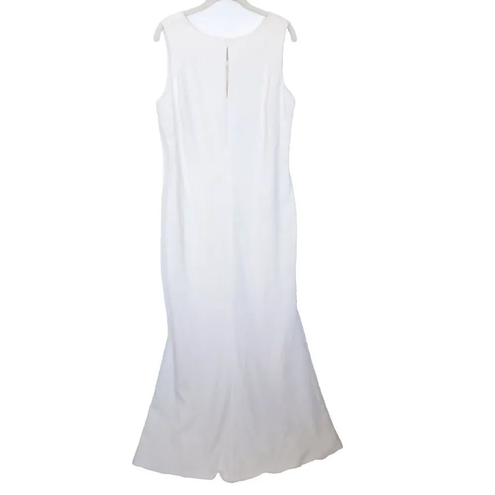 Lauren Ralph Lauren Size 12 White Gown Wedding Cut Out Back Mermaid Maxi Beach